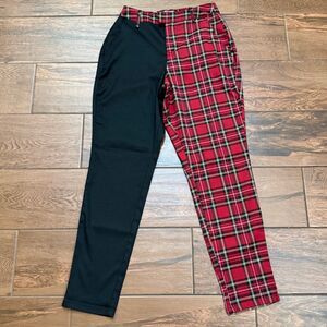 Hot Topic Women's S Soft Half Red Tartan Plaid Pants Punk Rock Stretch